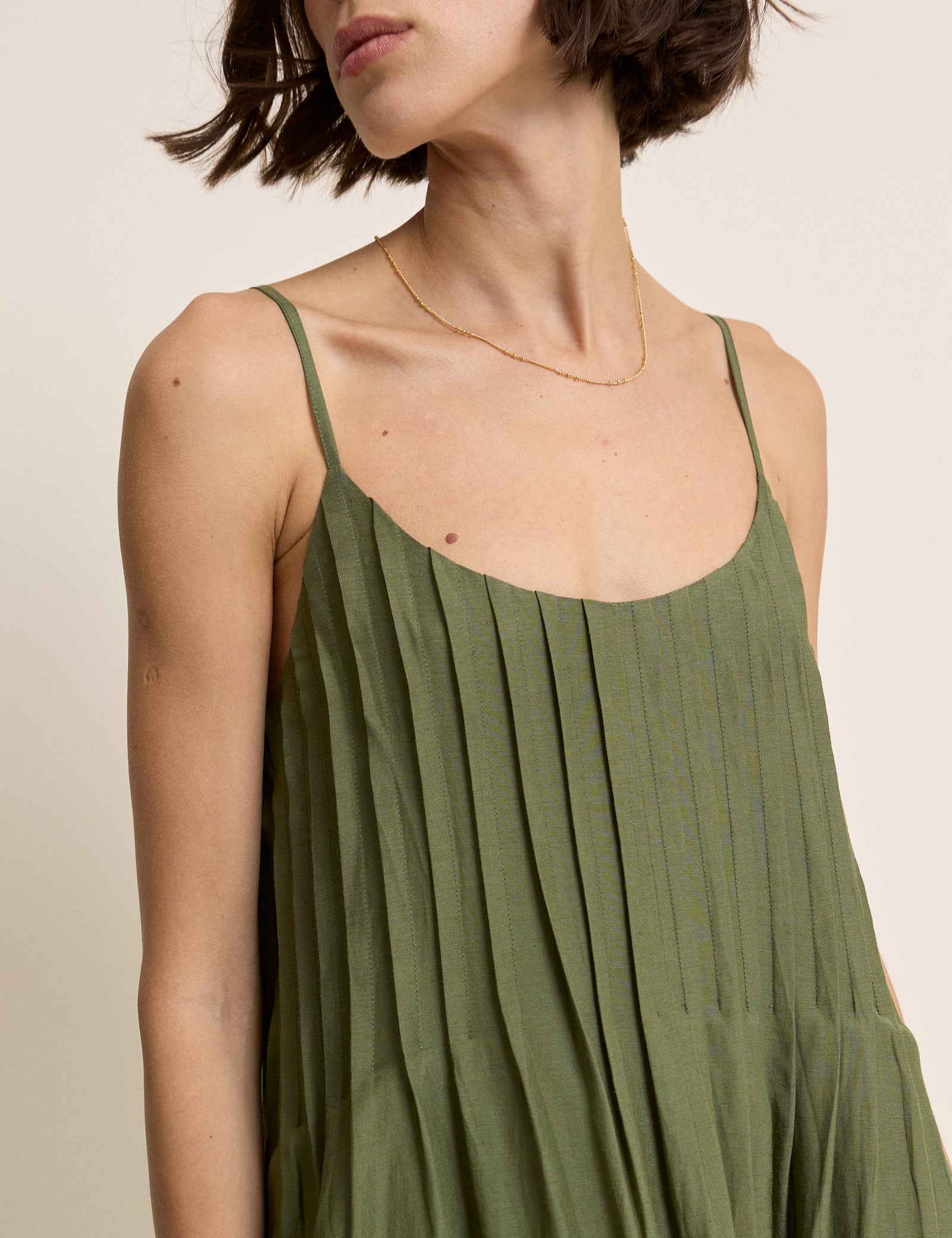 Olive Green Pintuck Mina Maxi Dress