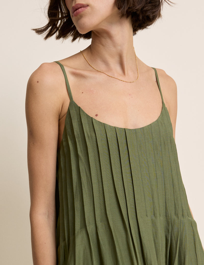Olive Green Pintuck Mina Maxi Dress