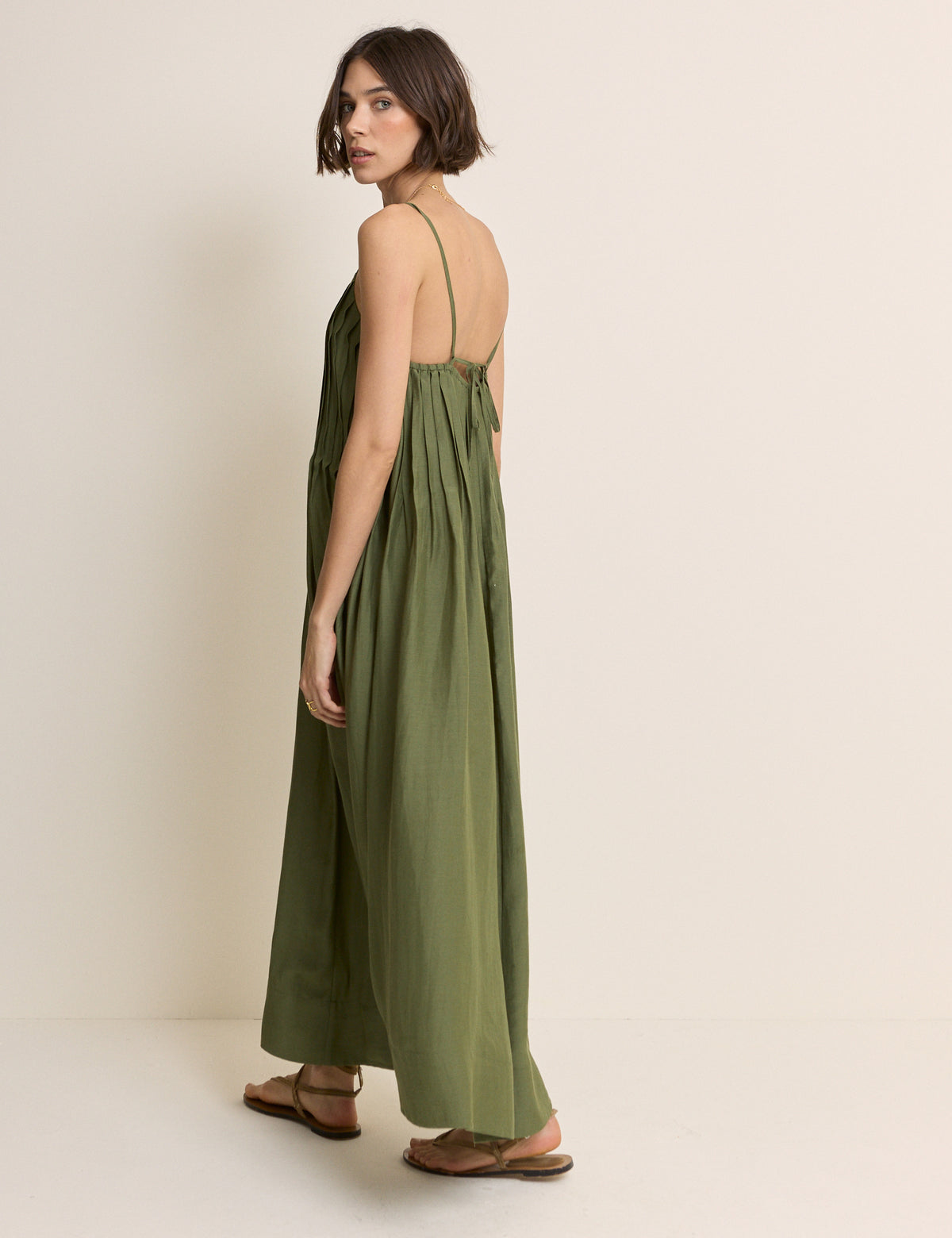 Olive Green Pintuck Mina Maxi Dress