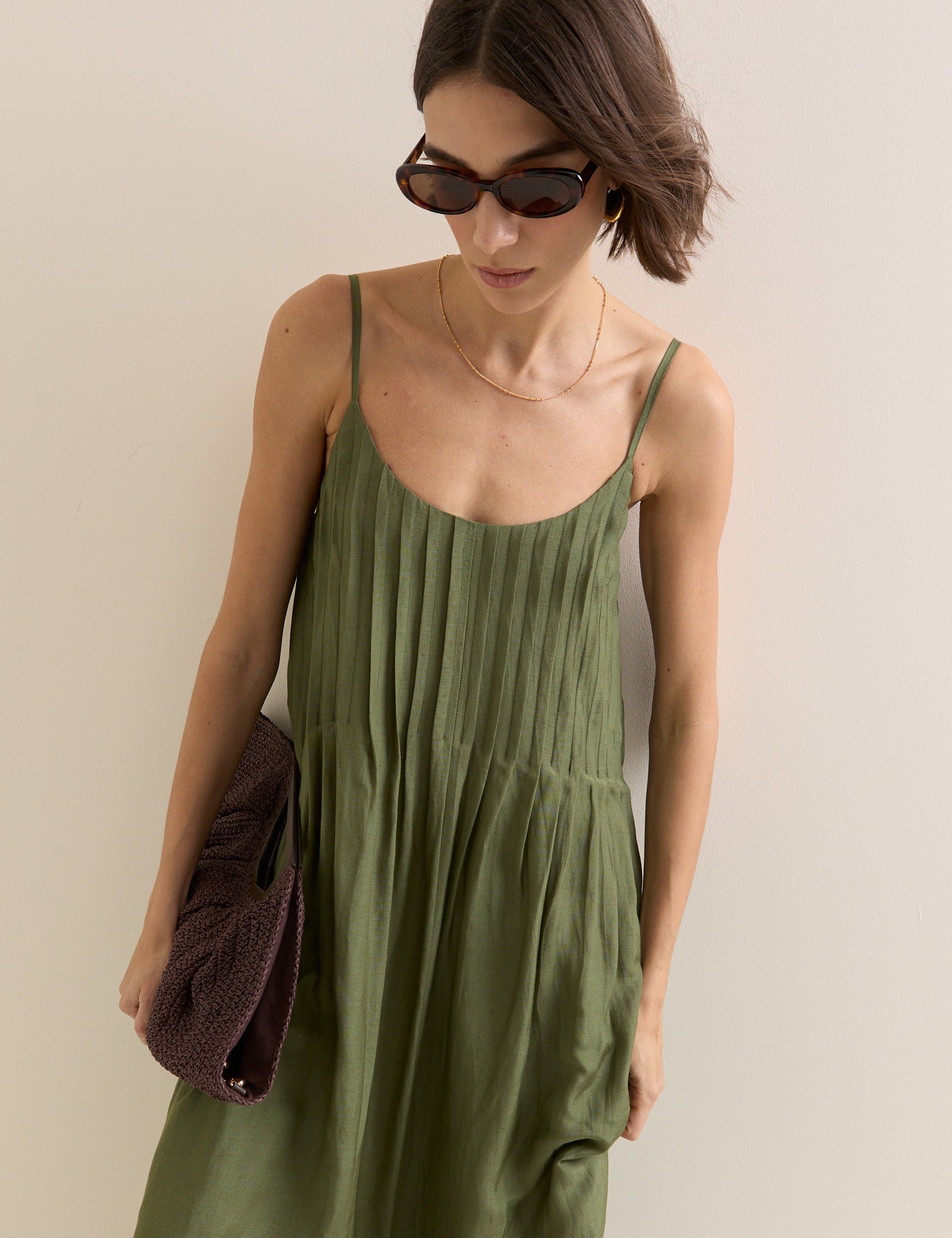 Olive Green Pintuck Mina Maxi Dress