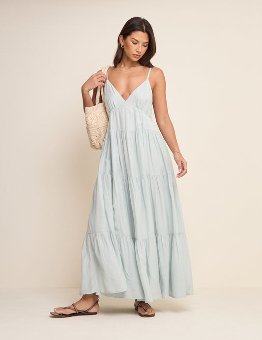 powder blue long dress Powder Blue Tiered Thea Maxi Dress