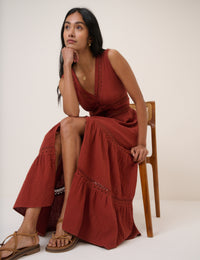 Orange Broderie Anglaise Wrena Midi Dress