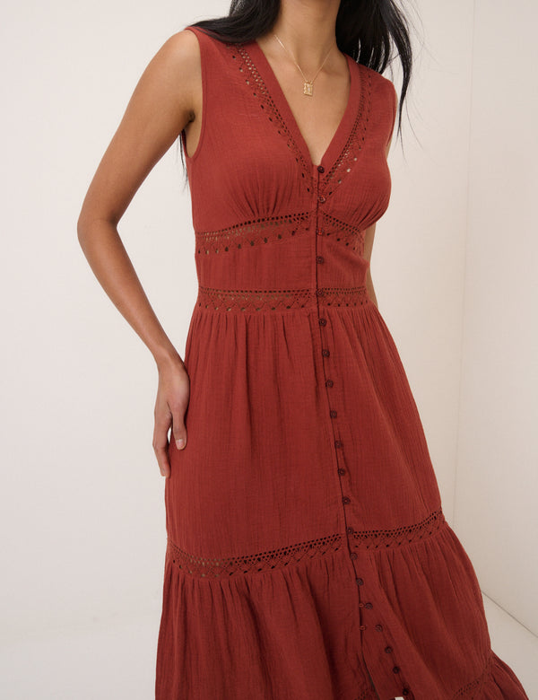 Orange Broderie Anglaise Wrena Midi Dress