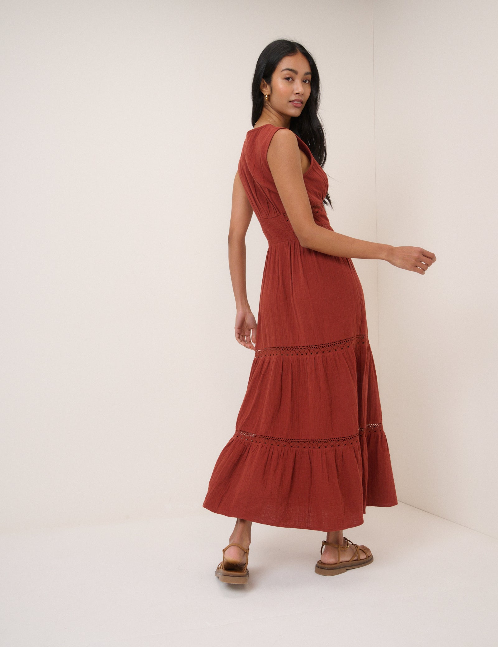 Orange Broderie Anglaise Wrena Midi Dress