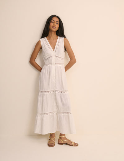 White Broderie Anglaise Wrena Midi Dress