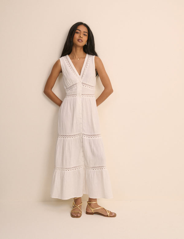 White Broderie Anglaise Wrena Midi Dress
