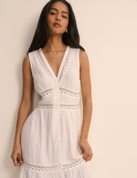 White Broderie Anglaise Wrena Midi Dress