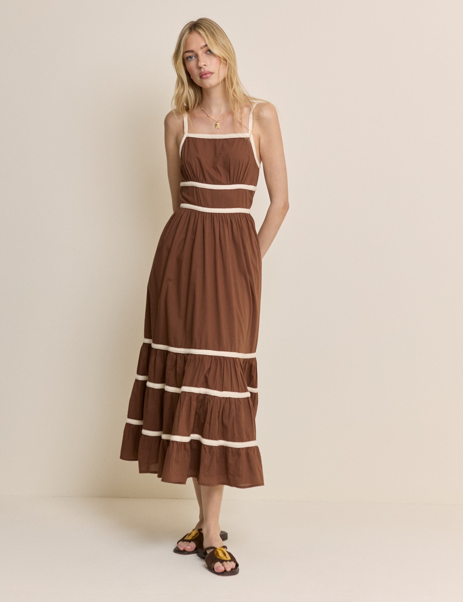 Brown Tiered Veronica Midi Dress Brown Tiered Veronica Midi Dress
