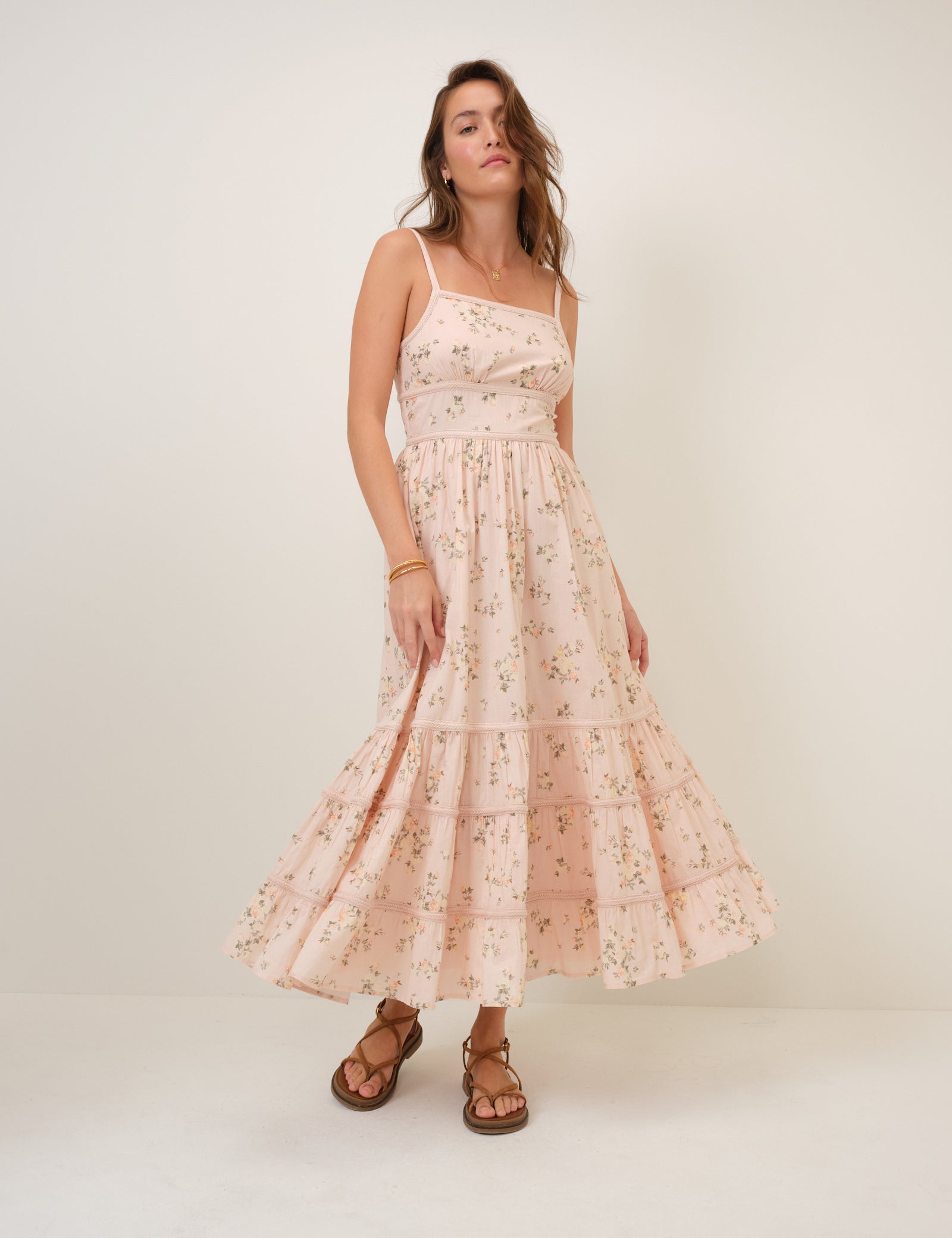 Pink Floral Tiered Veronica Midi Dress Pink Floral Tiered Veronica Midi Dress