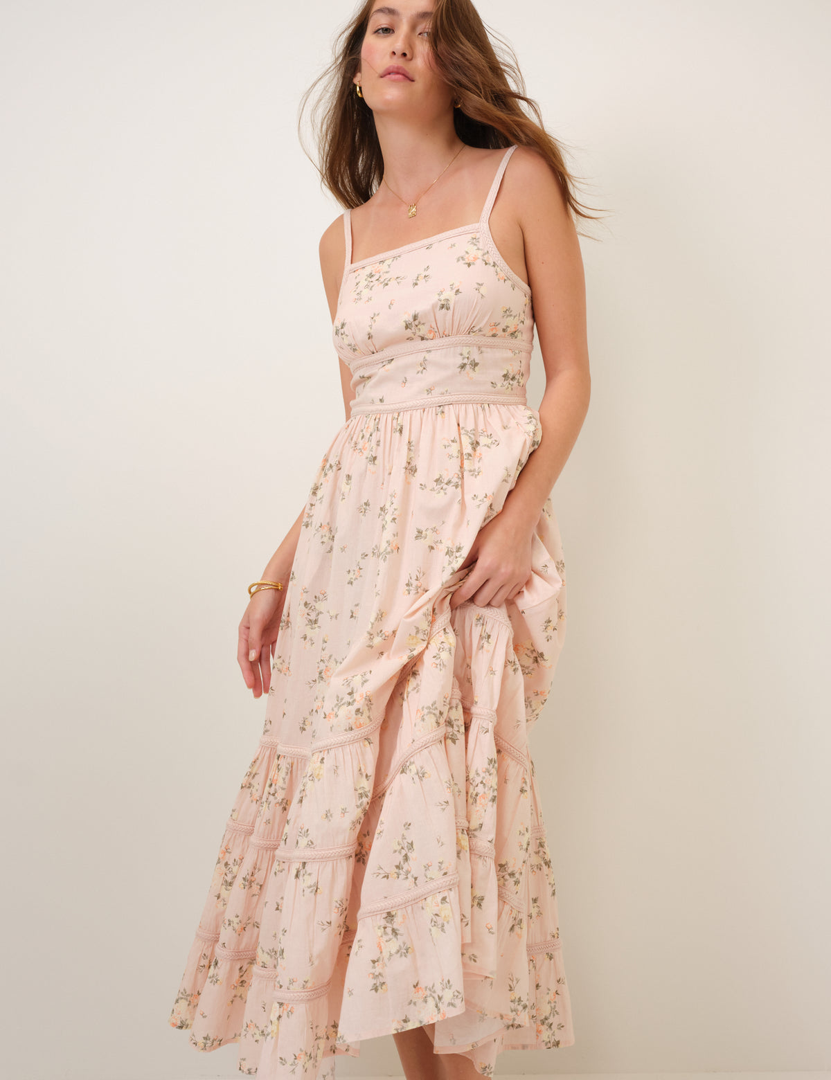 Pink Floral Tiered Veronica Midi Dress