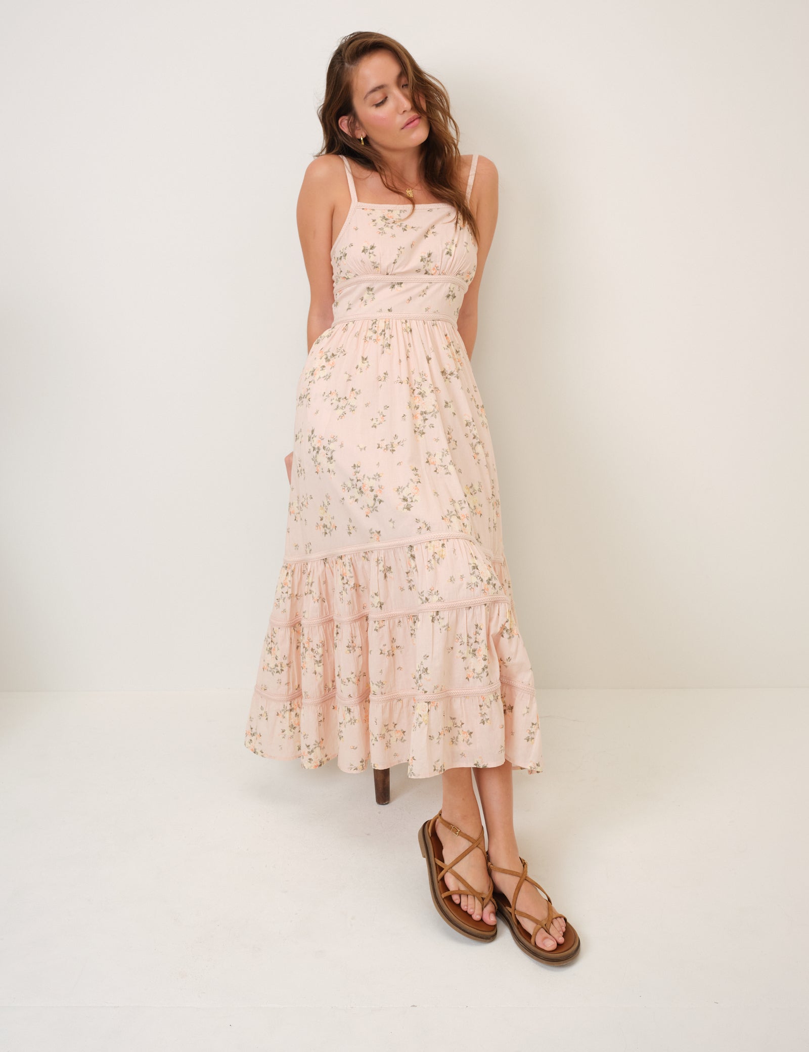 Pink Floral Veronica Midi Dress