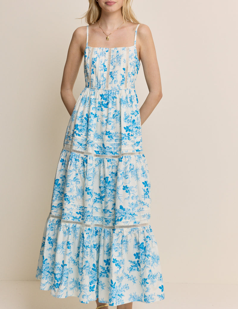Blue Floral Tiered Hayden Midi Dress