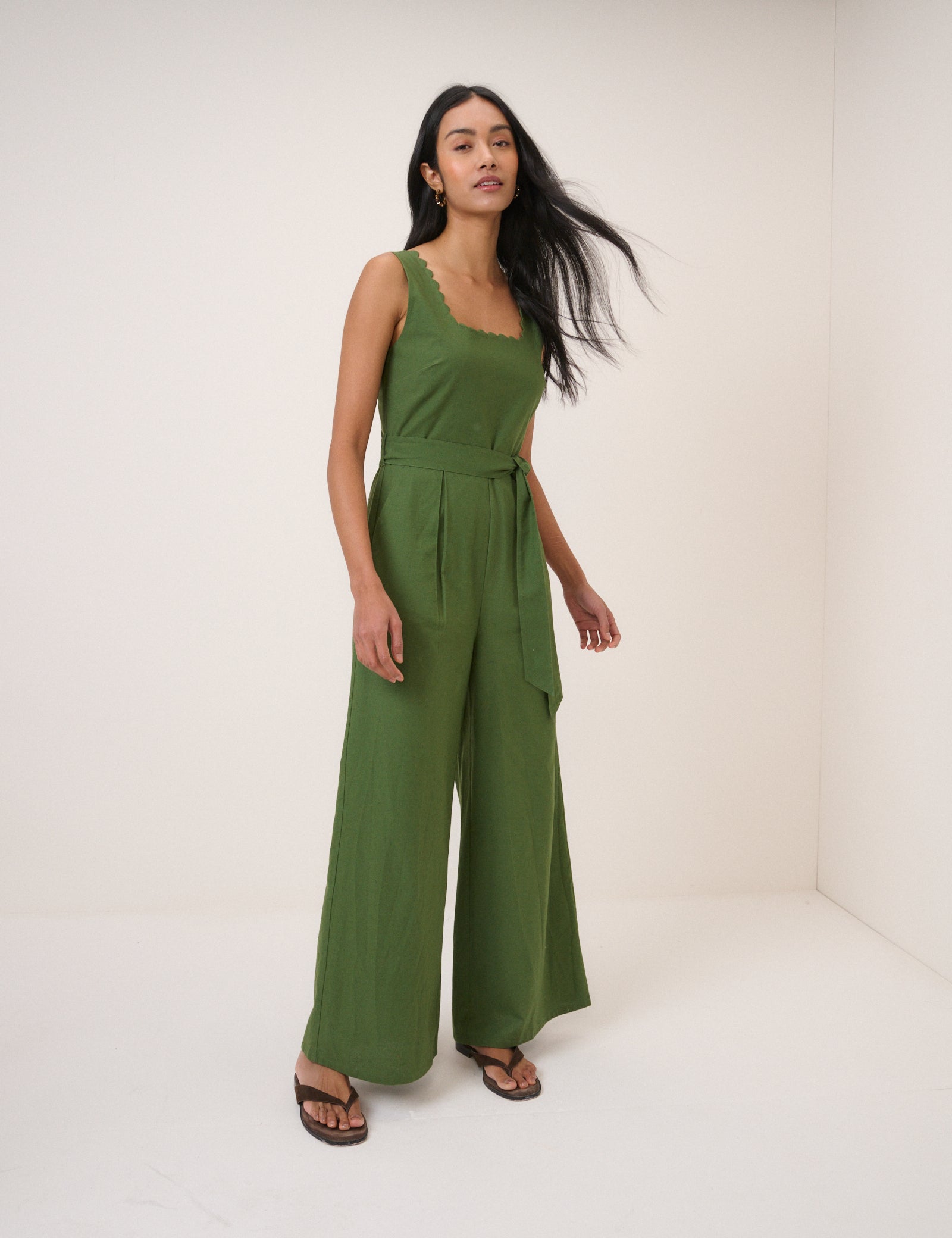 Green Square Neck Jumpsuit