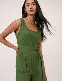 Green Square Neck Jumpsuit