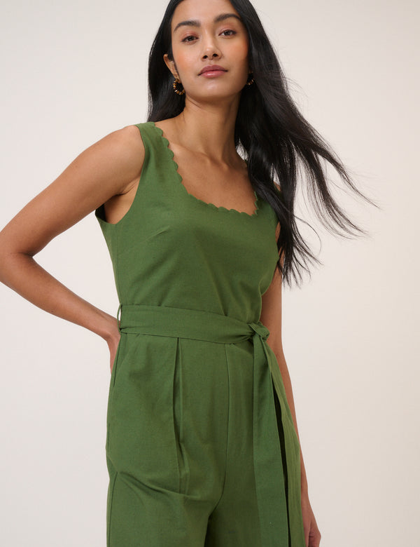 Green Square Neck Jumpsuit