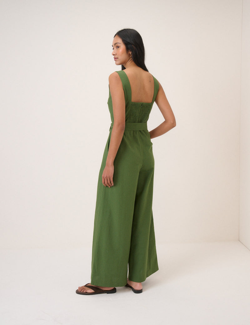 Green Square Neck Jumpsuit