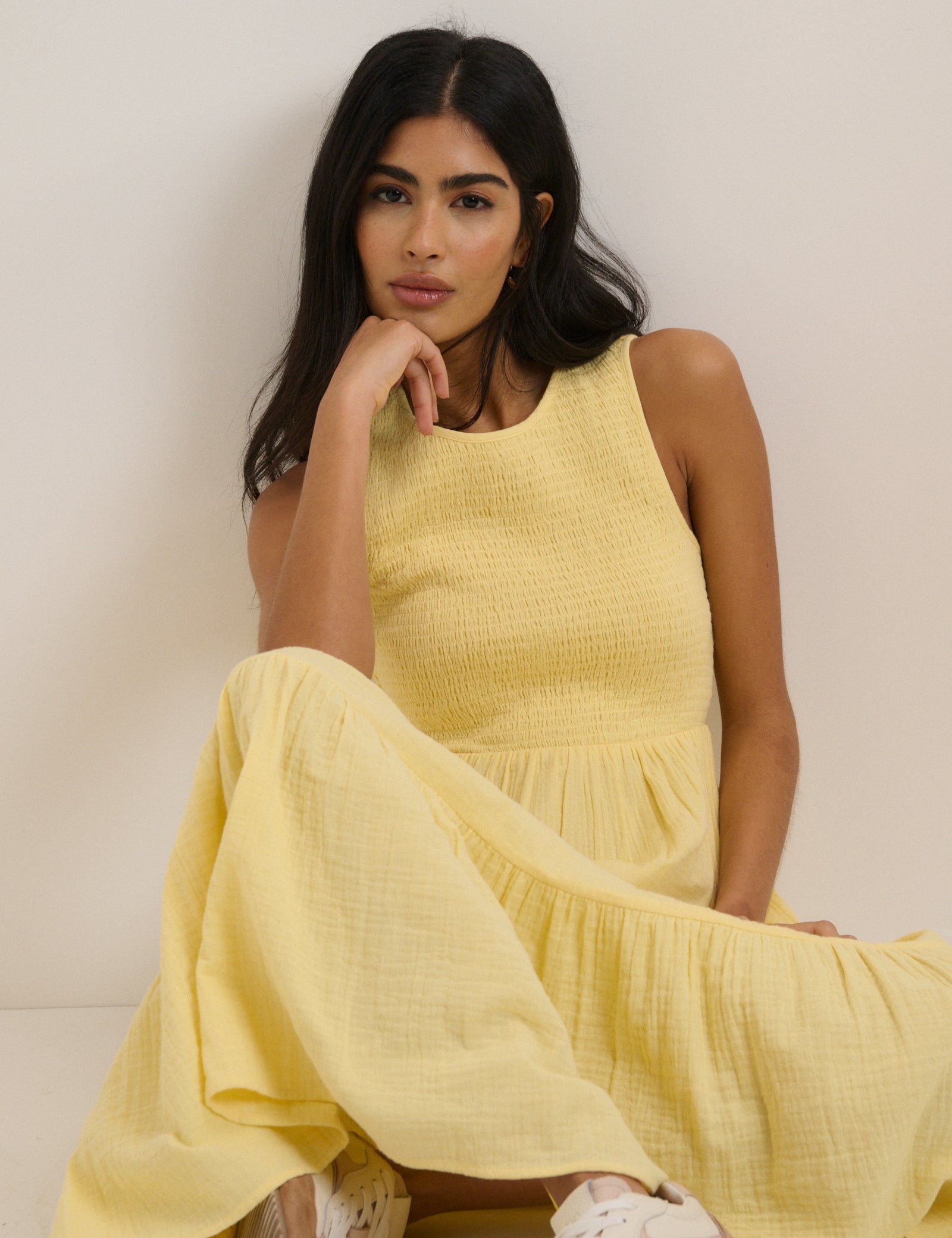 Butter Yellow Sleeveless Charlie Midi Dress