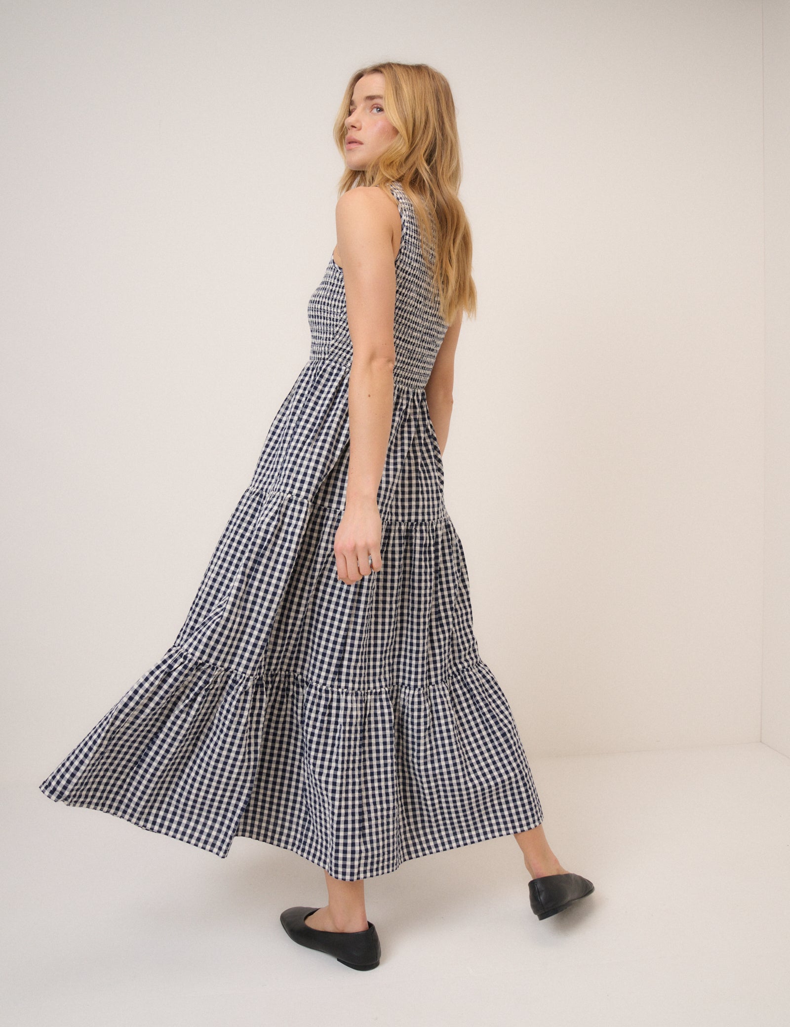 Black Gingham Sleeveless Charlie Midi Dress