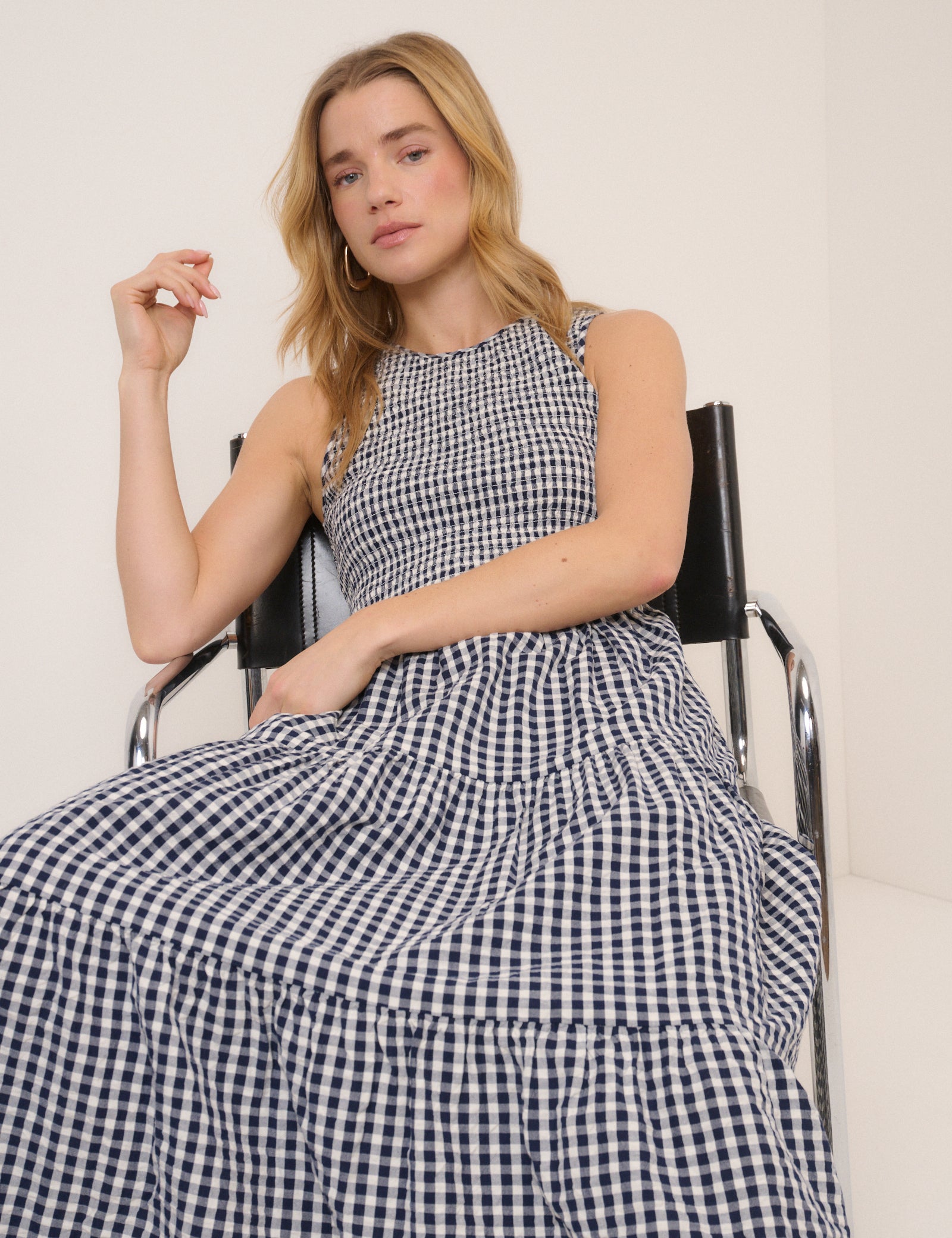 Black Gingham Sleeveless Charlie Midi Dress