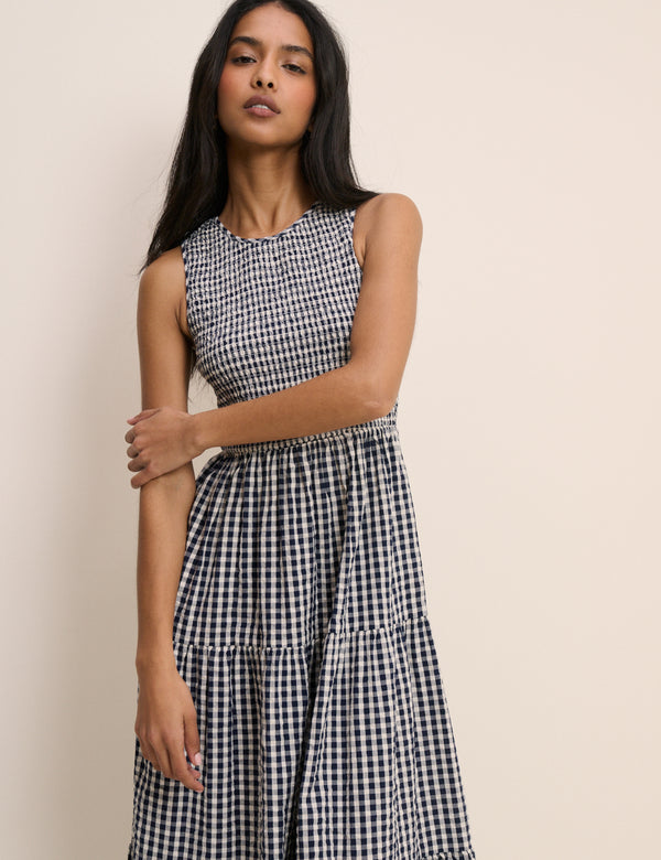 Navy Gingham Sleeveless Charlie Midi Dress