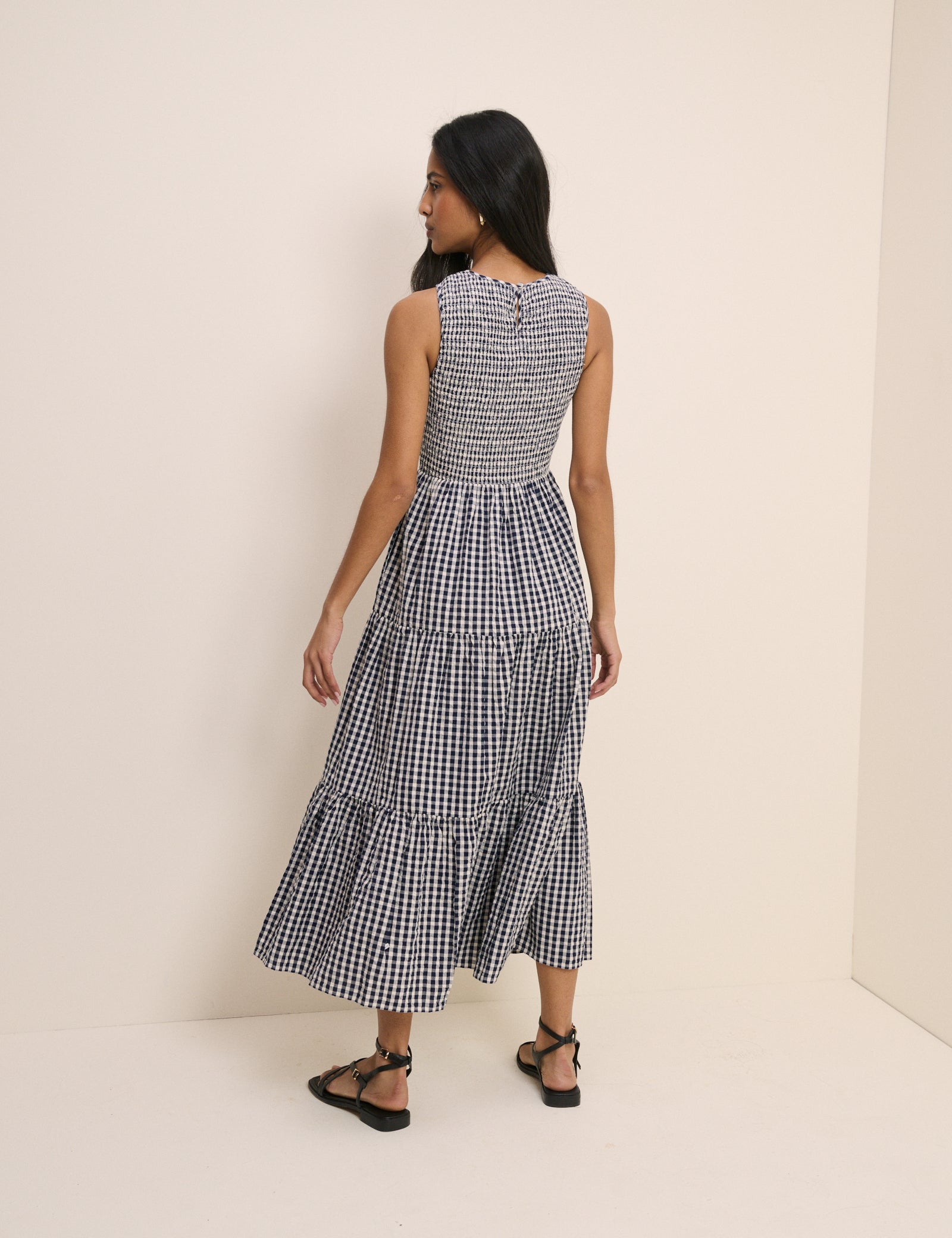 Navy Gingham Sleeveless Charlie Midi Dress