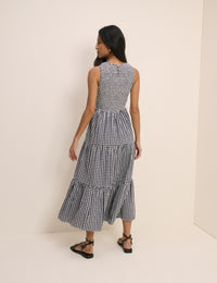 Navy Gingham Sleeveless Charlie Midi Dress