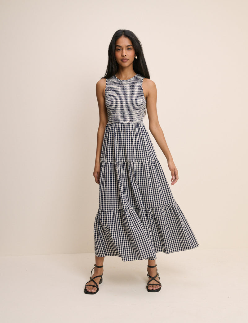 Navy Gingham Sleeveless Charlie Midi Dress