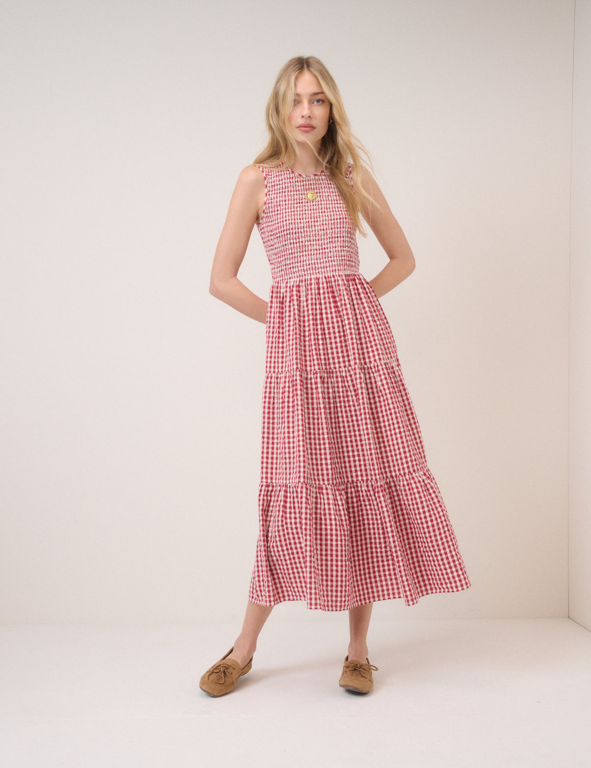 Red Gingham Sleeveless Charlie Midi Dress