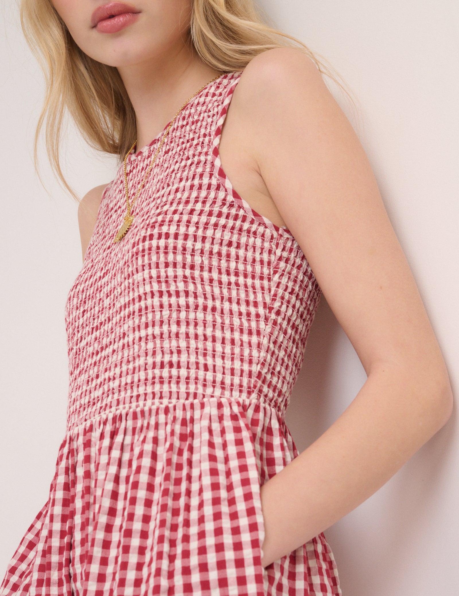 Red Gingham Sleeveless Charlie Midi Dress Red Gingham Sleeveless Charlie Midi Dress