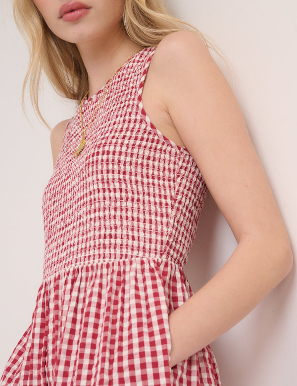Red Pinstripe Sleeveless Charlie Midi Dress