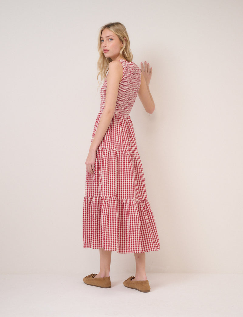 Red Gingham Sleeveless Charlie Midi Dress