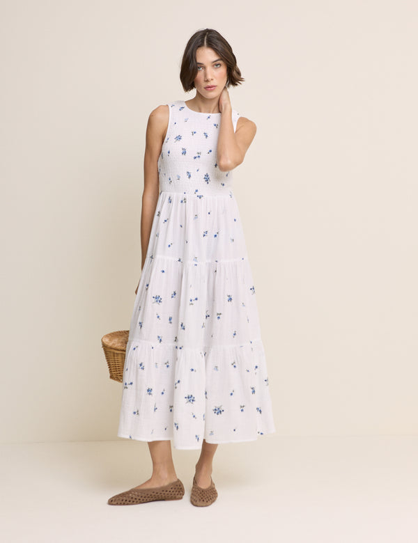White Floral Embriodered Charlie Midi Dress