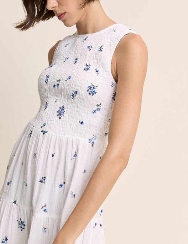 White Floral Embriodered Charlie Midi Dress