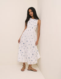 White Floral Embriodered Charlie Midi Dress