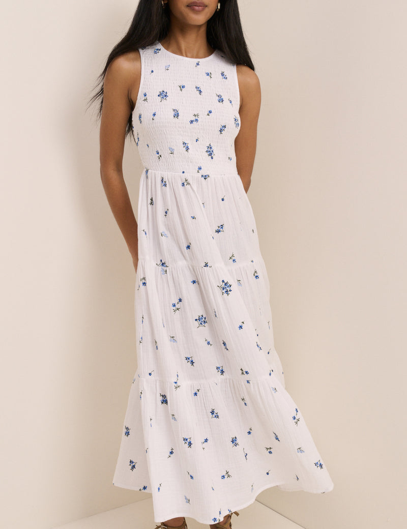 White Floral Embriodered Charlie Midi Dress