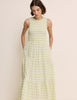 Green Checked Shirred Sleeveless Charlie Midi Dress