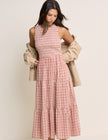 Pink and Red Gingham Shirred Charlie Midi Dress