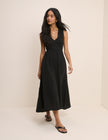 Black Shirred Sleeveless Audrey Midi Dress