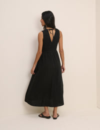 Black Shirred Sleeveless Audrey Midi Dress