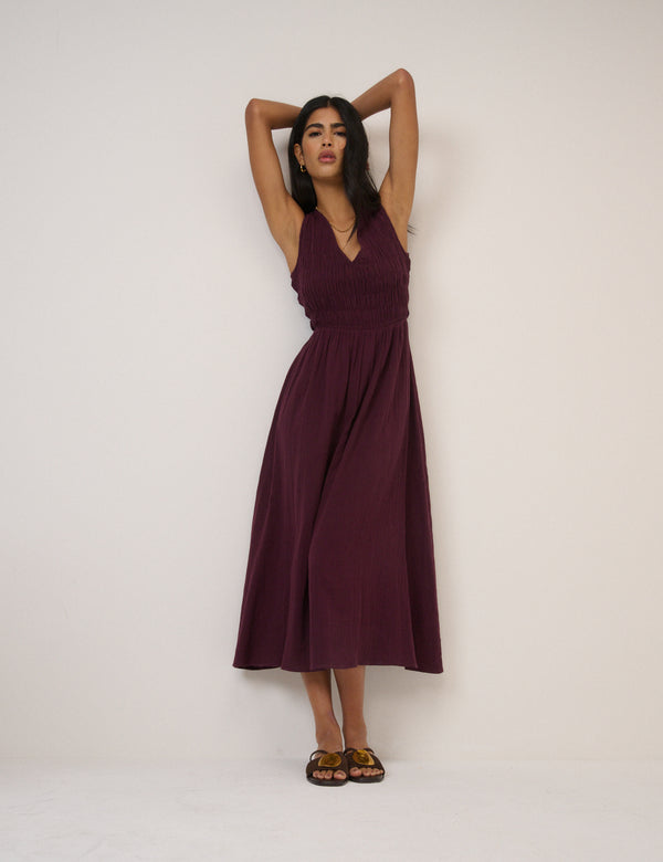 Dark Purple Sleeveless Audrey Midi Dress