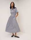 Black Gingham Shirred Leah Midi Dress