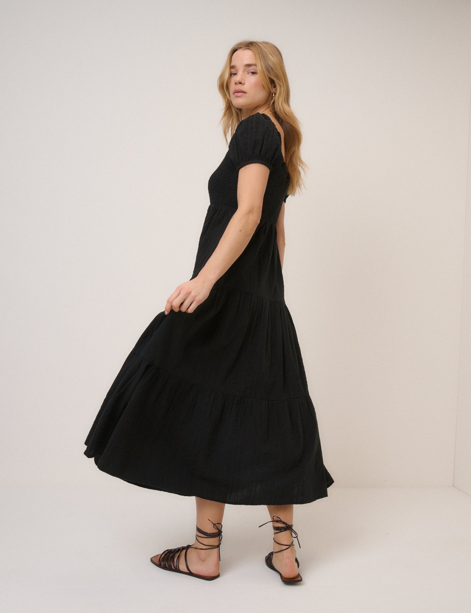 Black Tiered Everly Midi Dress