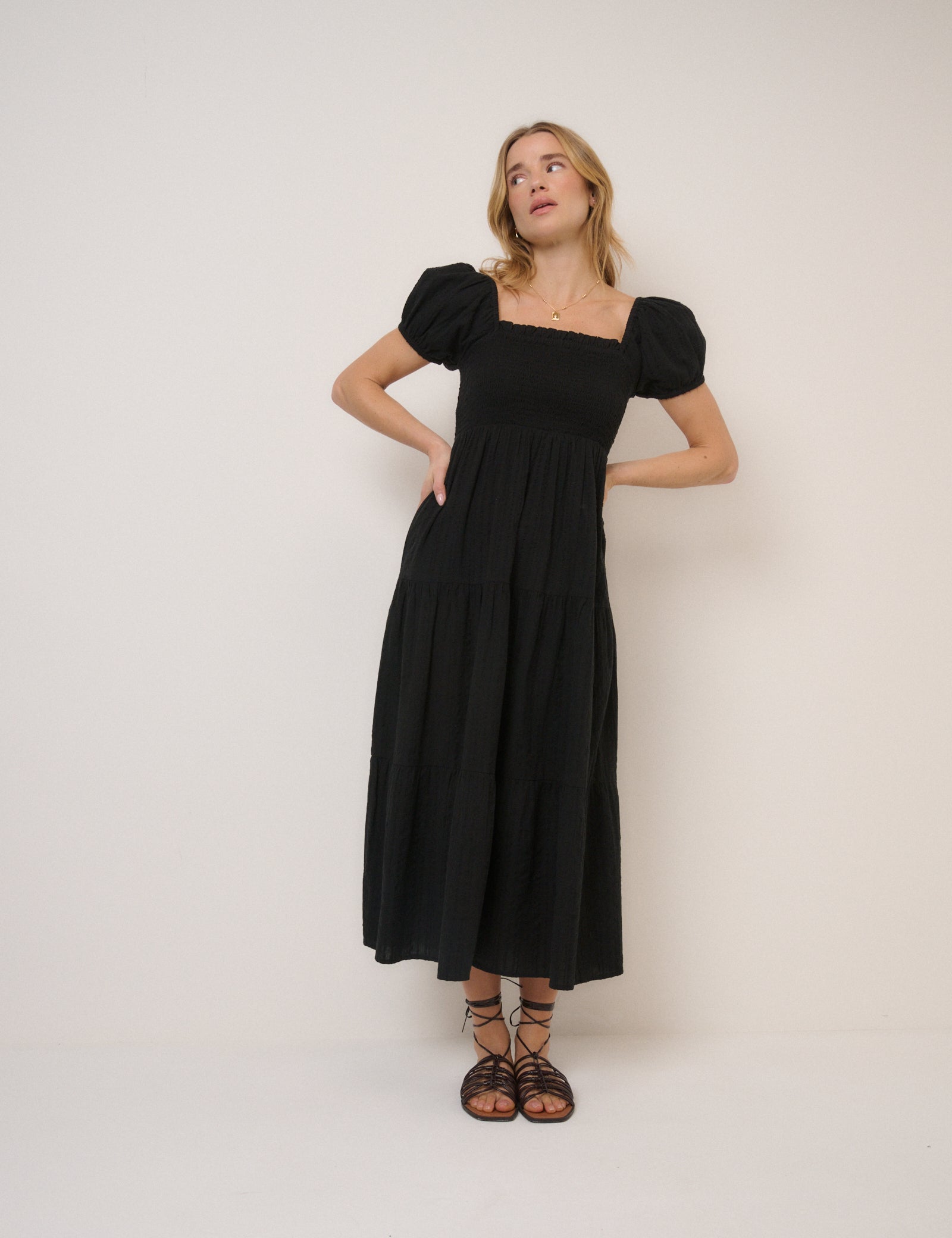 Black Tiered Everly Midi Dress