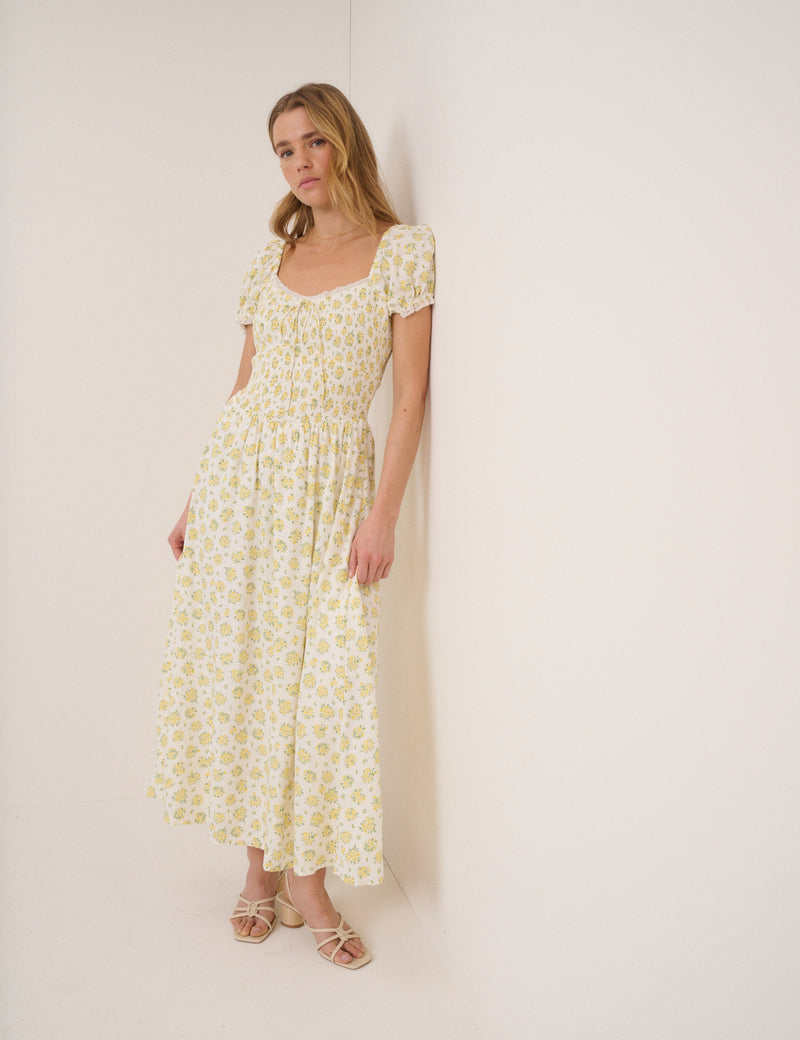 White Ditsy Floral Savanna Midi Dress