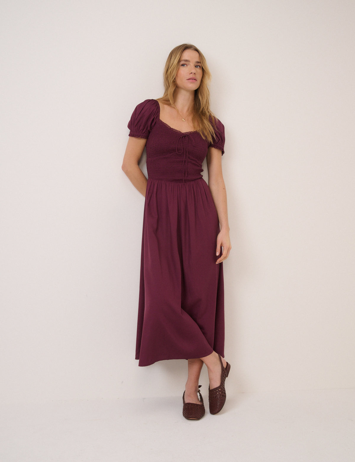 Plum Puff Sleeve Savanna Midi Dress