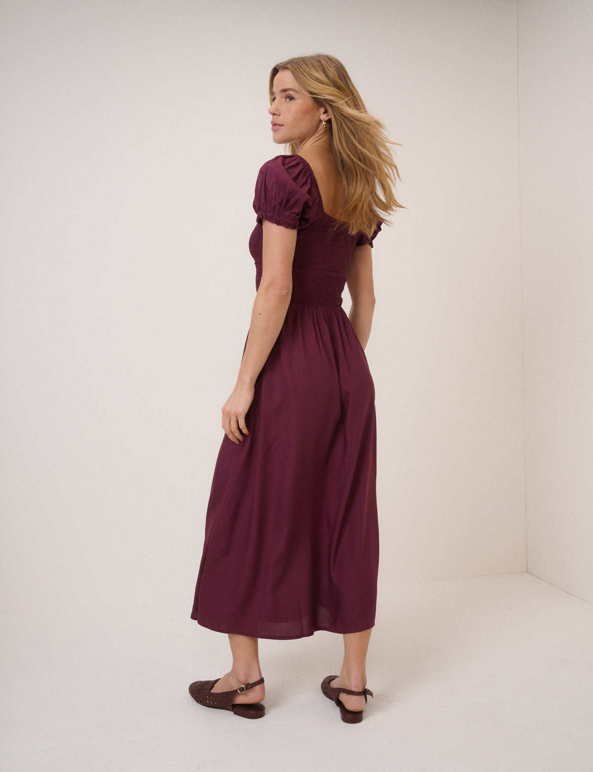 Plum Puff Sleeve Savanna Midi Dress