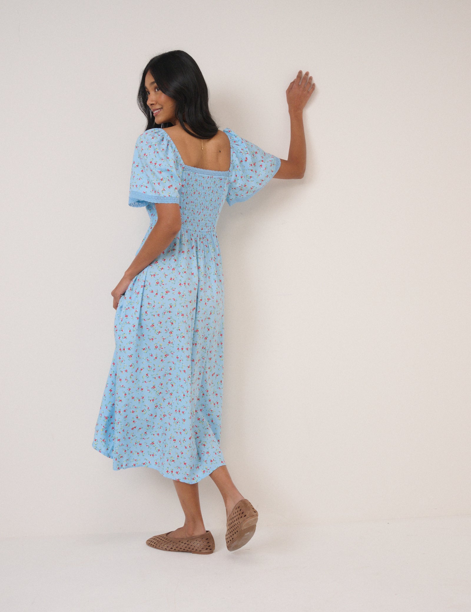 Blue Ditsy Floral Mia Midi Tea Dress