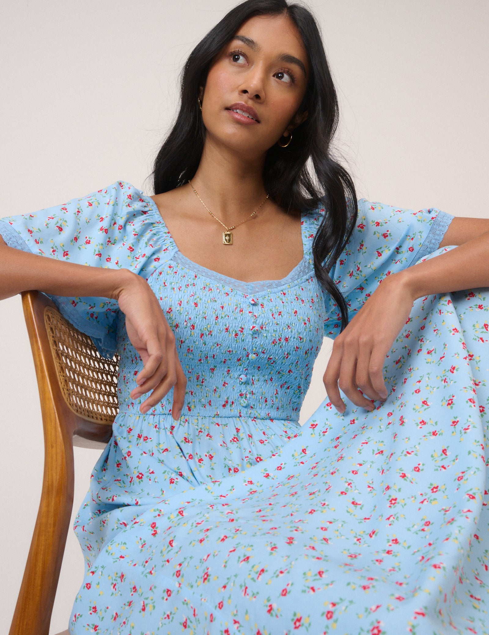 Blue Ditsy Floral Mia Midi Tea Dress
