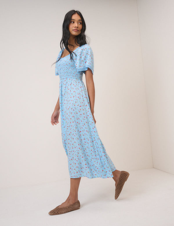 Blue Ditsy Floral Mia Midi Tea Dress