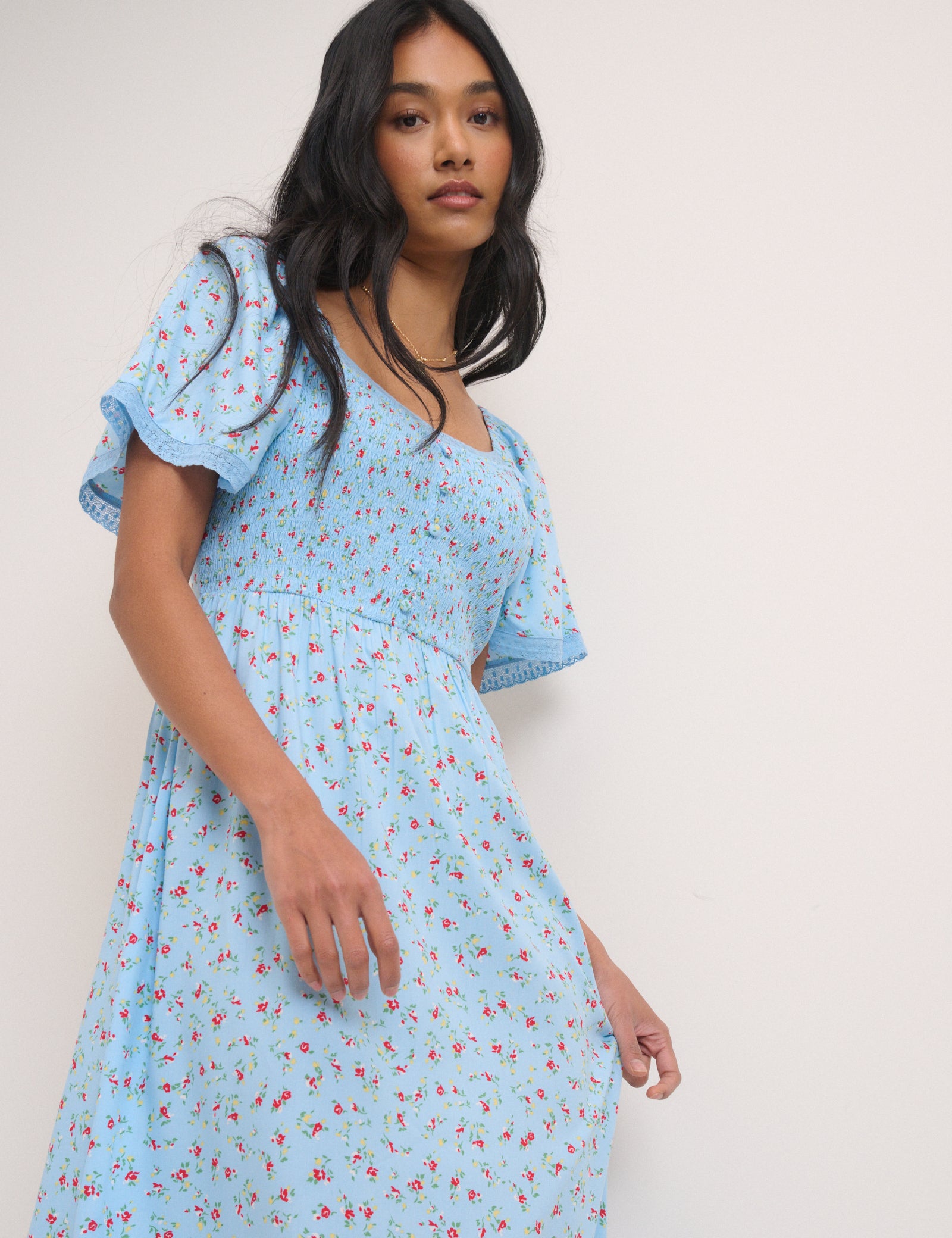Blue Ditsy Floral Mia Midi Tea Dress